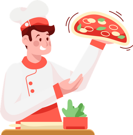 Chef préparant une pizza  Illustration