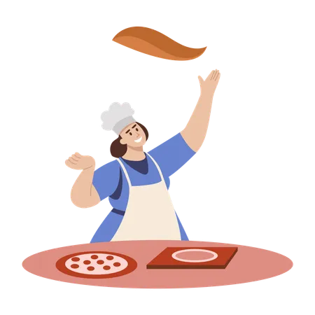 Chef préparant une pizza fraîche à la poêle  Illustration