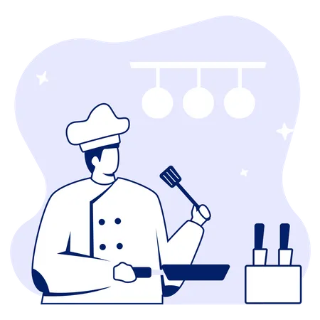 Chef fazendo comida  Ilustração