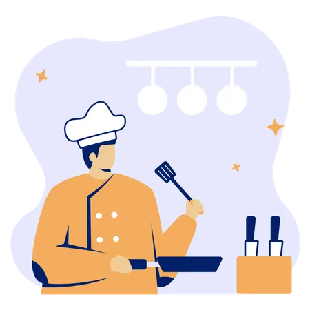 Chef fazendo comida  Ilustração