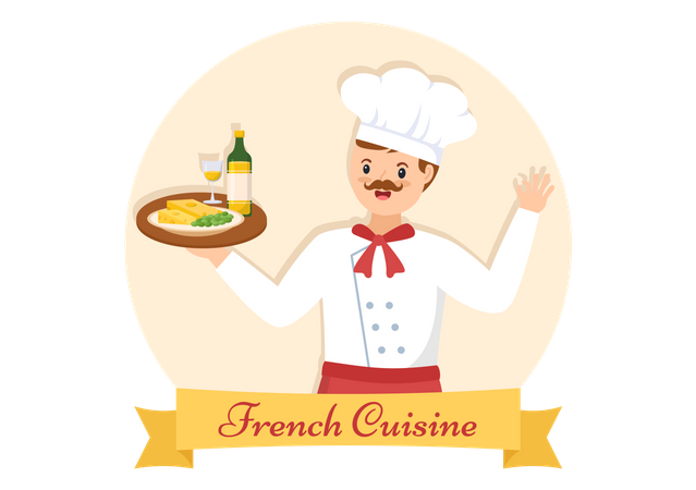 Chef fazendo comida francesa  Ilustração