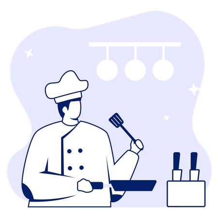 Chef fazendo comida  Ilustração