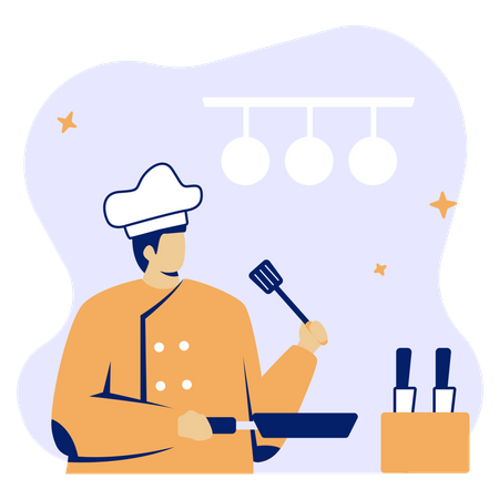 Chef fazendo comida  Ilustração