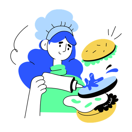 Chef fazendo hambúrguer  Ilustração