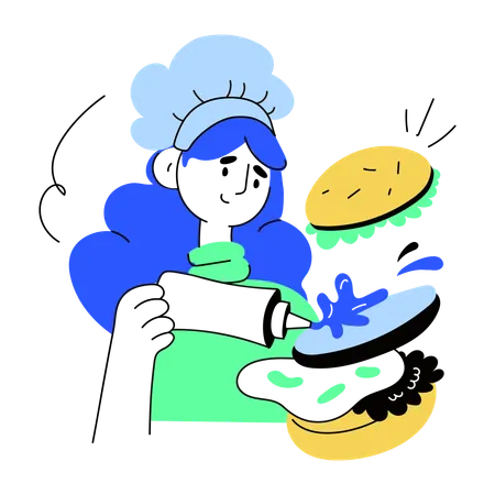 Chef fazendo hambúrguer  Ilustração