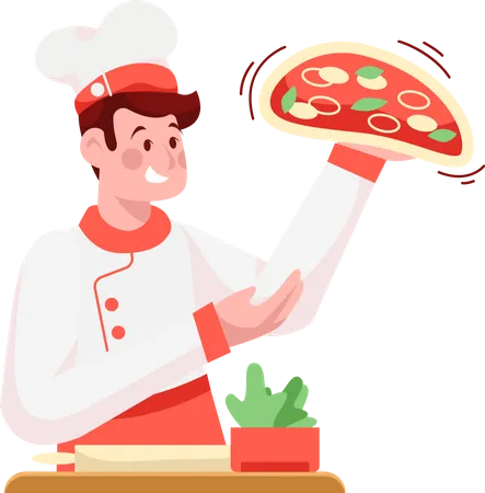 Chef fazendo pizza  Ilustração