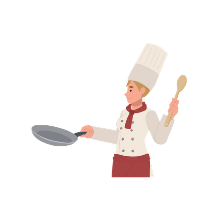 Chef feminina cozinhando comida  Ilustração