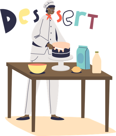 Cozinheira chef feminina fazendo bolo  Ilustração