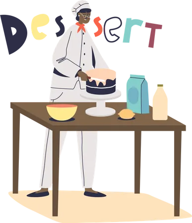 Cozinheira chef feminina fazendo bolo  Ilustração