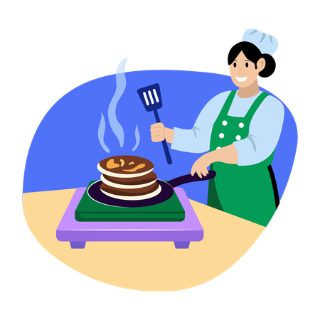 Chef feminina fazendo comida de café da manhã  Ilustração