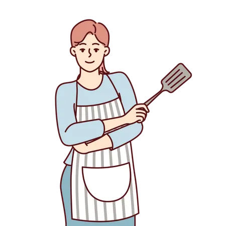 Chef feminina cozinhando  Ilustração