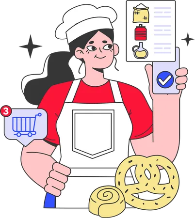 Chef feminina fazendo doces  Ilustração