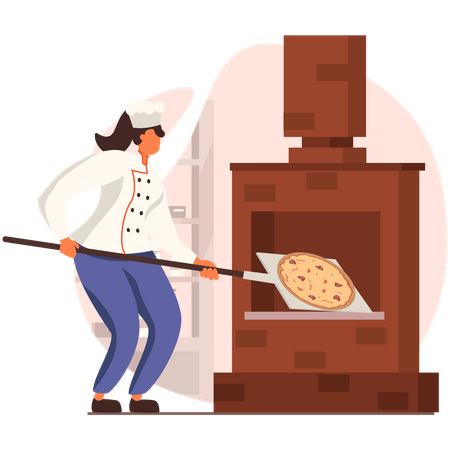 Chef feminina fazendo pizza  Ilustração