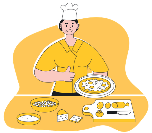 Chef feminina fazendo pizza  Ilustração