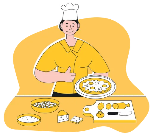 Chef feminina fazendo pizza  Ilustração