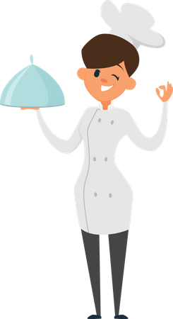 Chef feminina prepara comida  Ilustração
