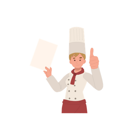 Chef feminina recomendando menu  Ilustração