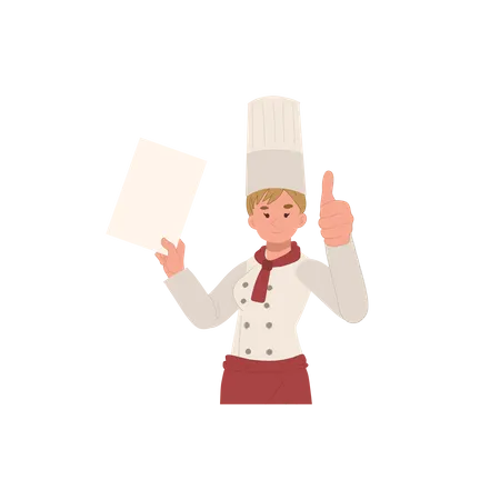 Chef feminina recomendando menu  Ilustração