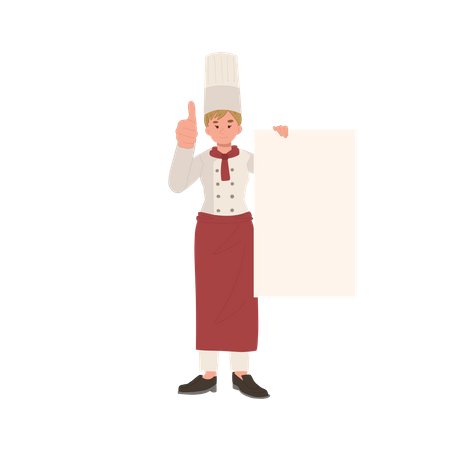 Chef feminina segurando um cartaz em branco  Ilustração