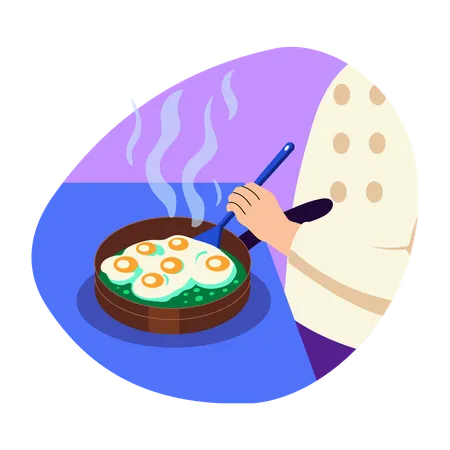 Chef Frying eggs to making breakfast  Illustration