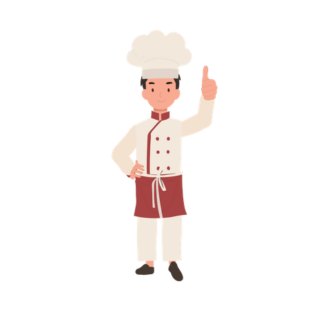 Chef garoto feliz dando sinal de aprovação  Ilustração