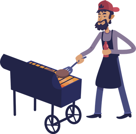 Chef grelhando carne  Ilustração