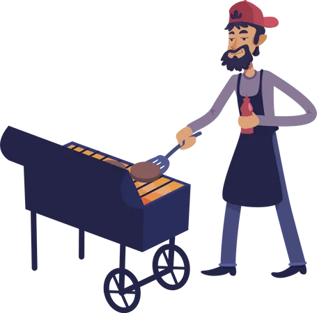 Chef grelhando carne  Ilustração