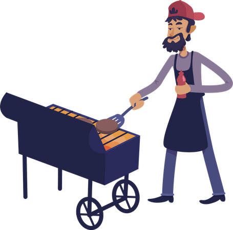 Chef grilling meat Illustration