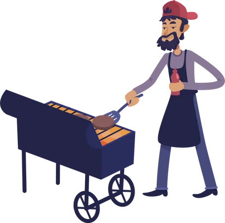 Chef grilling meat Illustration