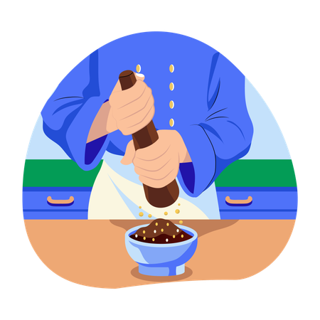Chef grinder Paper on food bowl  Illustration