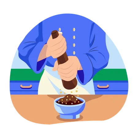 Chef grinder Paper on food bowl  Illustration