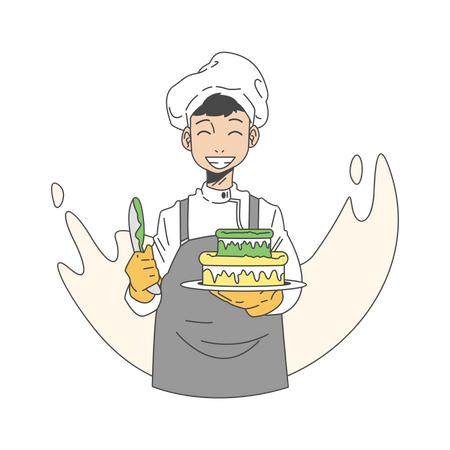 Chef haciendo pastel de cumpleaños  Ilustración