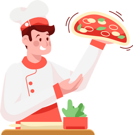 Chef haciendo pizza  Ilustración