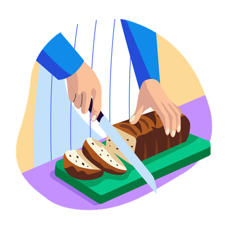 Chef hand cutting bread slices  Illustration
