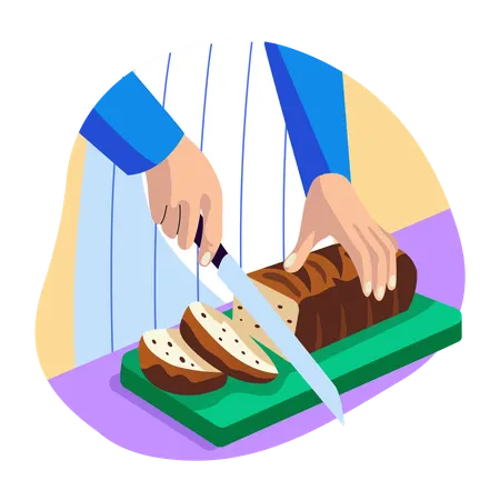 Chef hand cutting bread slices  Illustration