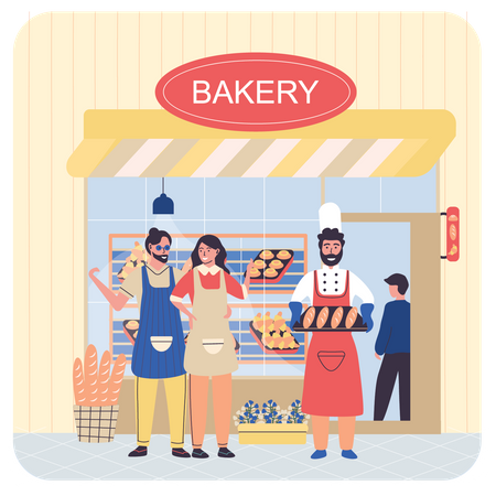 Chef holding bread at Bakery Store  Illustration