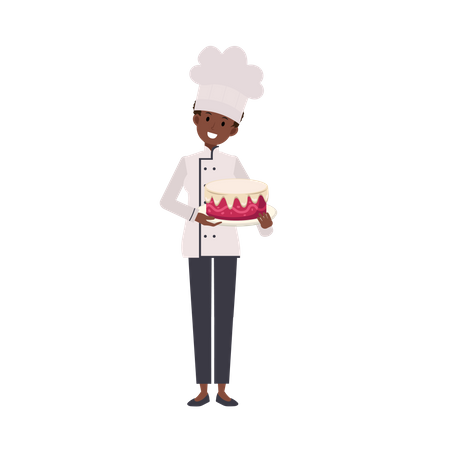 Chef Holding Cake  Illustration