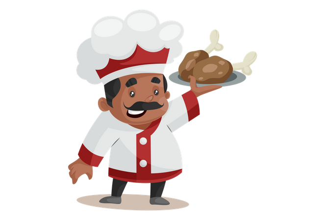 Chef Holding chicken leg piece  Illustration