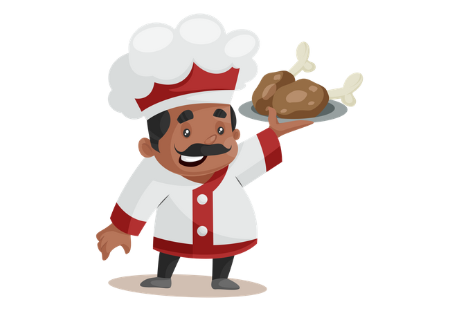 Chef Holding chicken leg piece  Illustration