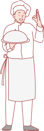 Chef holding cloche plate  Illustration