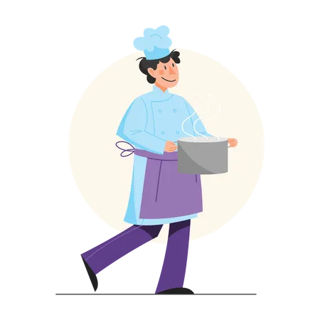 Chef holding food vessel  Illustration