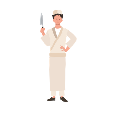 Chef holding knife Illustration