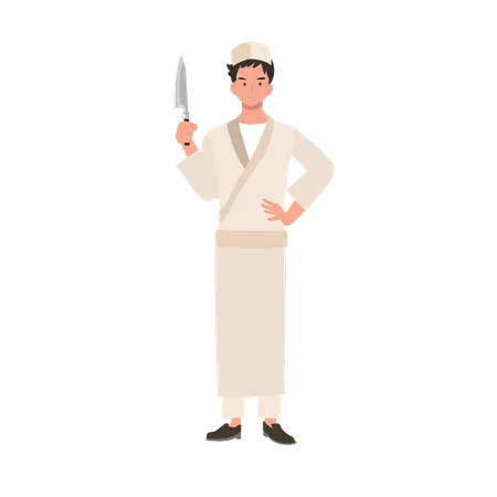 Chef holding knife  Illustration