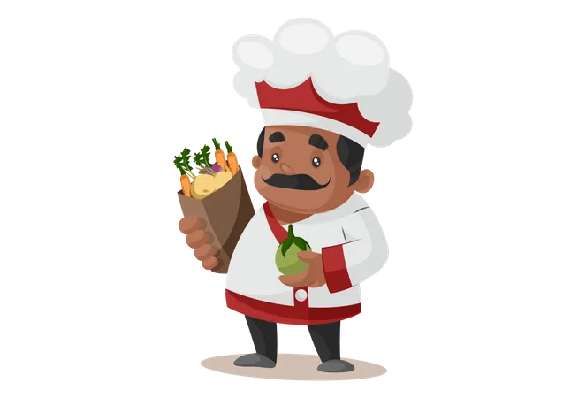 Chef holding vegetables bag  Illustration