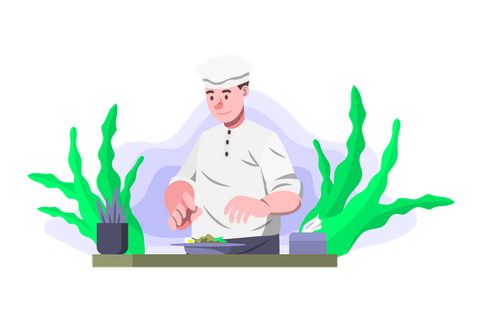 Chef masculino cocinando comida  Ilustración