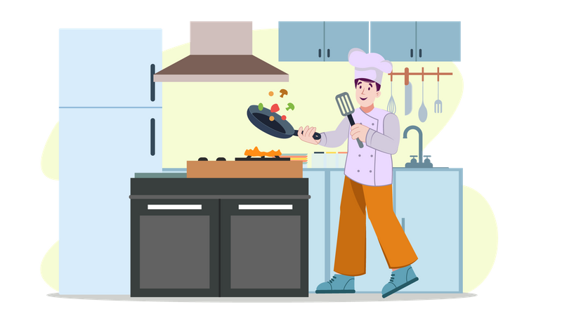 Chef masculino cocinando comida  Ilustración