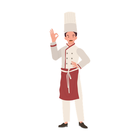Chef masculino dando señal de mano Ok  Ilustración