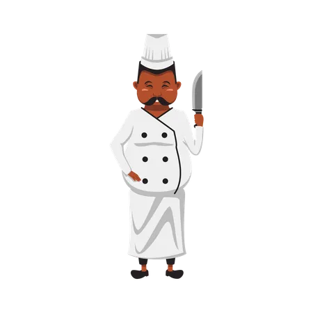 Chef masculino con cuchillo  Ilustración