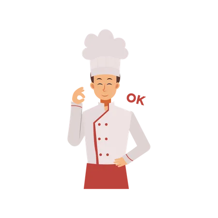 Chef masculino com gesto de mão ok  Ilustração