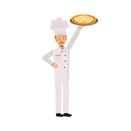 Chef masculino com pizza  Ilustração